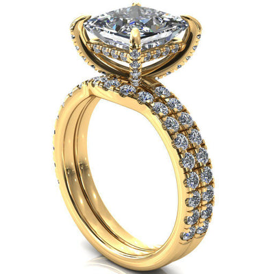 Daneli Princess/Square Moissanite 4 Claw Prong Micro Pave Diamond Sides Engagement Ring-FIRE & BRILLIANCE