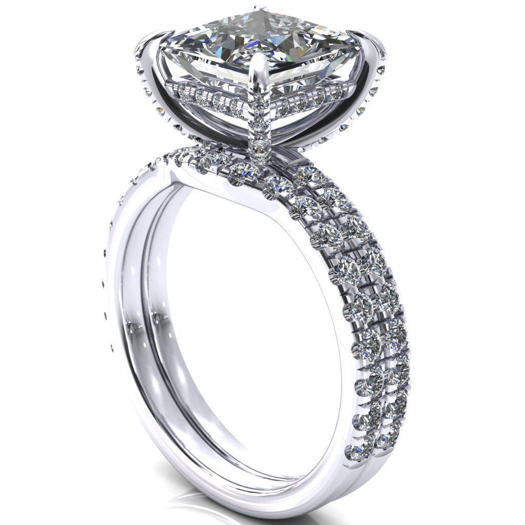 Daneli Princess/Square Moissanite 4 Claw Prong Micro Pave Diamond Sides Engagement Ring-FIRE & BRILLIANCE