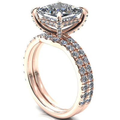 Daneli Princess/Square Moissanite 4 Claw Prong Micro Pave Diamond Sides Engagement Ring-FIRE & BRILLIANCE