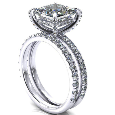 Daneli Princess/Square Moissanite 4 Claw Prong Micro Pave Diamond Sides Engagement Ring-FIRE & BRILLIANCE