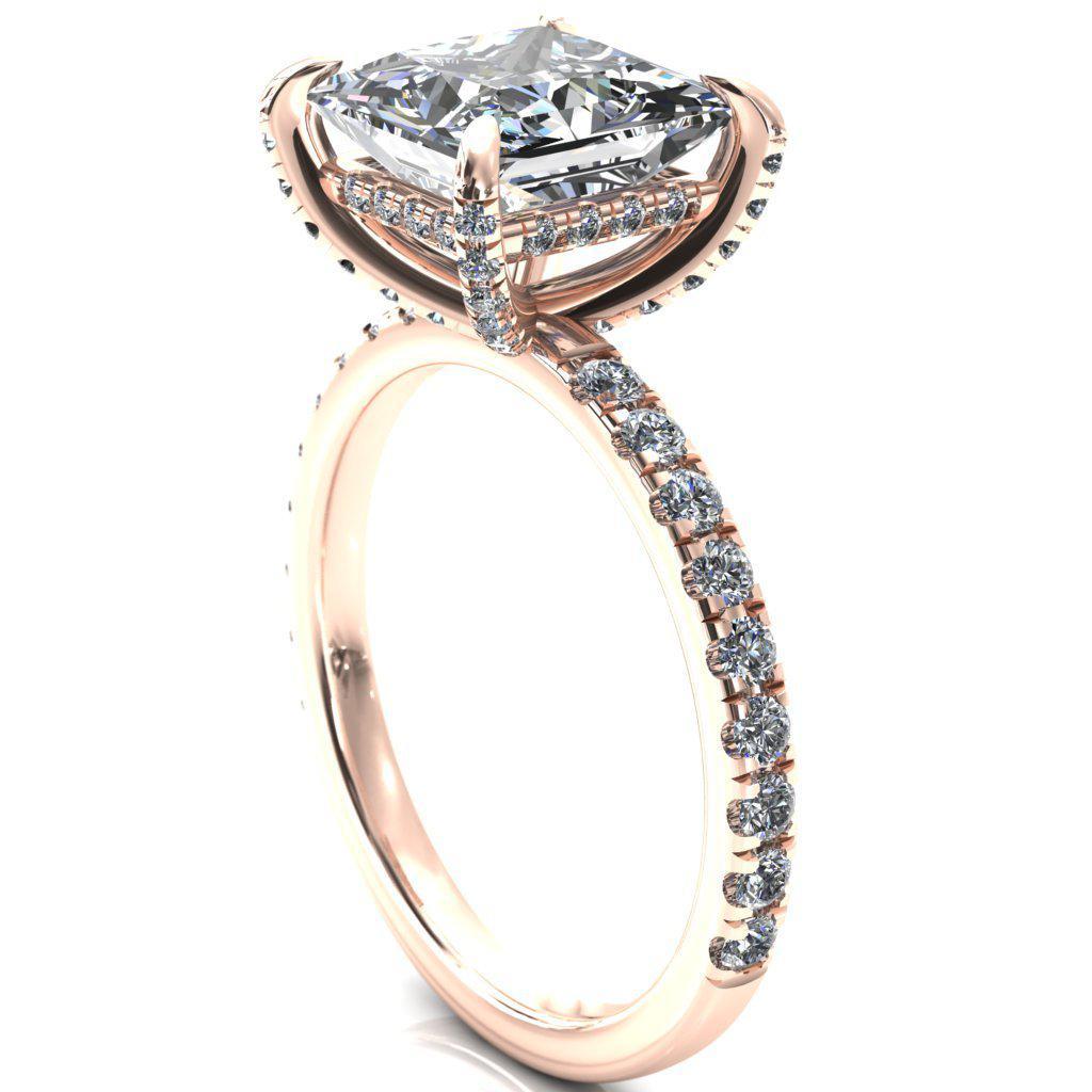 Daneli Princess/Square Moissanite 4 Claw Prong Micro Pave Diamond Sides Engagement Ring-FIRE & BRILLIANCE