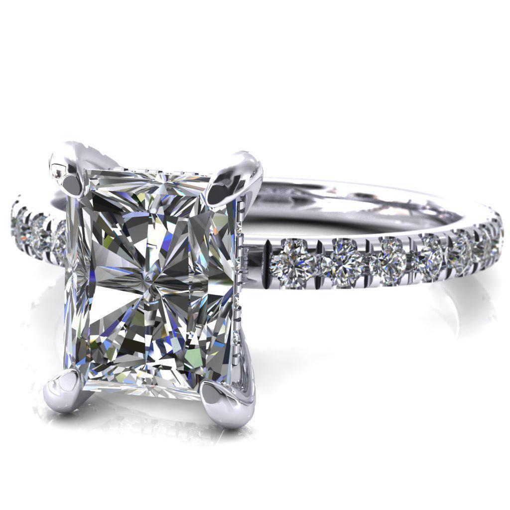 Daneli Radiant Moissanite 4 Claw Prong Micro Pave Diamond Sides Engagement Ring-FIRE & BRILLIANCE