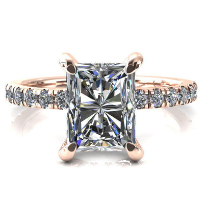 Daneli Radiant Moissanite 4 Claw Prong Micro Pave Diamond Sides Engagement Ring-FIRE & BRILLIANCE