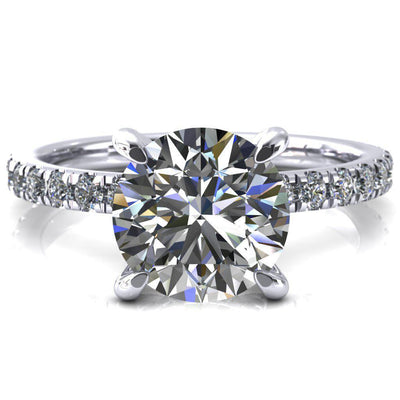 Daneli Round Moissanite 4 Claw Prong Micro Pave Diamond Sides Engagement Ring-FIRE & BRILLIANCE