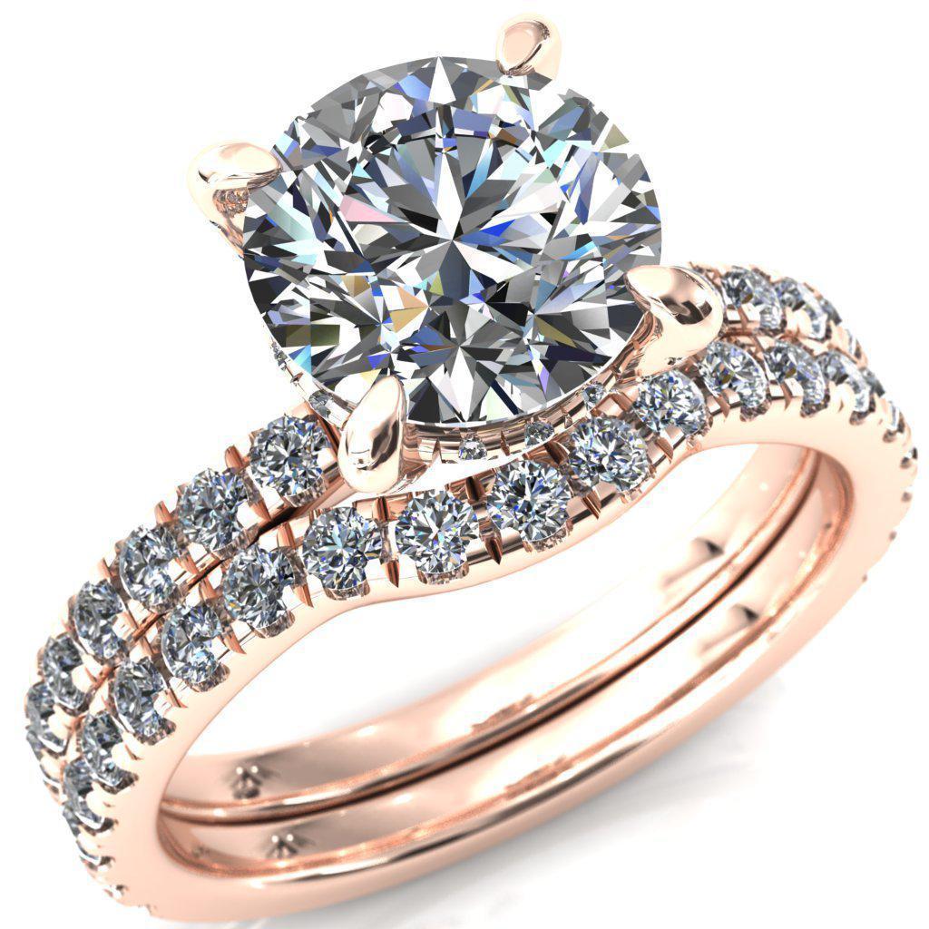 Daneli Round Moissanite 4 Claw Prong Micro Pave Diamond Sides Engagement Ring-FIRE & BRILLIANCE