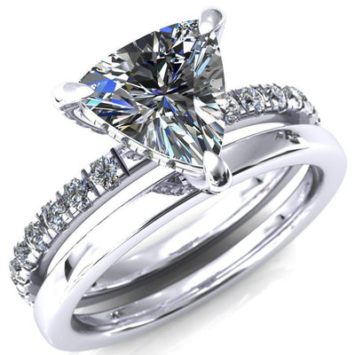 Daneli Trillion Moissanite 3 Claw Prong Micro Pave Diamond Sides Engagement Ring-FIRE & BRILLIANCE