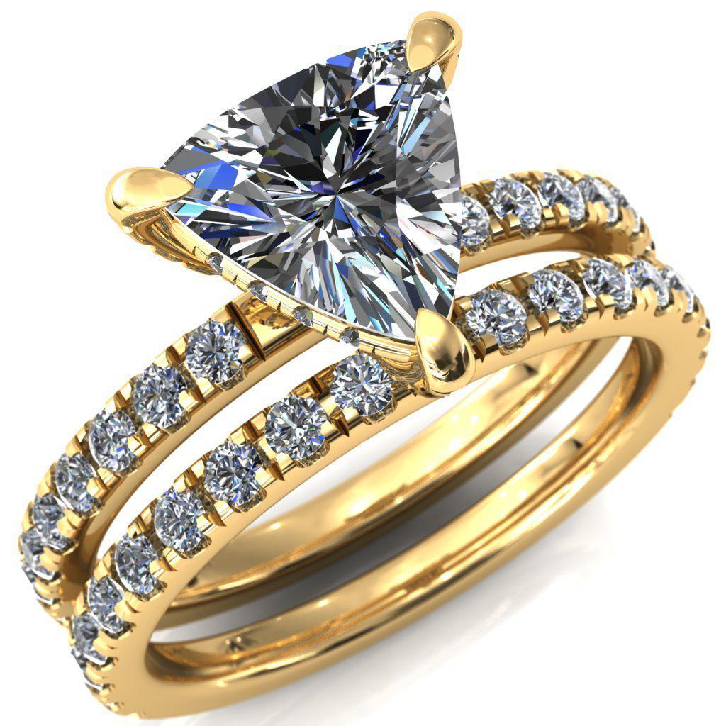 Daneli Trillion Moissanite 3 Claw Prong Micro Pave Diamond Sides Engagement Ring-FIRE & BRILLIANCE