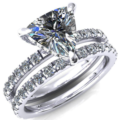 Daneli Trillion Moissanite 3 Claw Prong Micro Pave Diamond Sides Engagement Ring-FIRE & BRILLIANCE