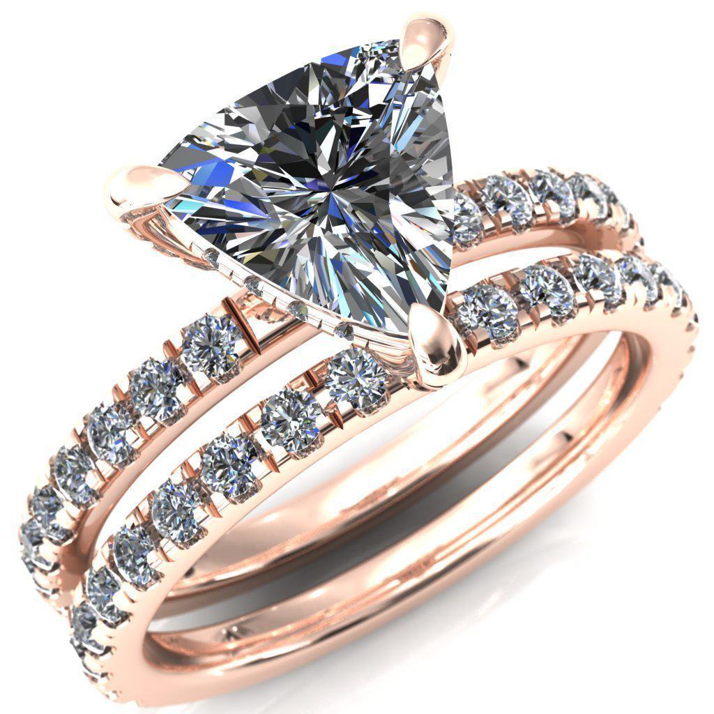 Daneli Trillion Moissanite 3 Claw Prong Micro Pave Diamond Sides Engagement Ring-FIRE & BRILLIANCE