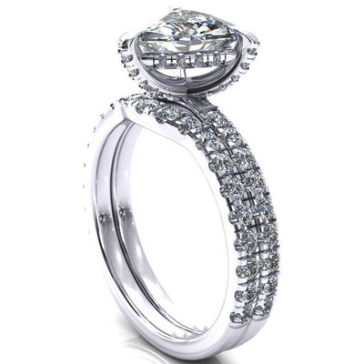 Daneli Trillion Moissanite 3 Claw Prong Micro Pave Diamond Sides Engagement Ring-FIRE & BRILLIANCE