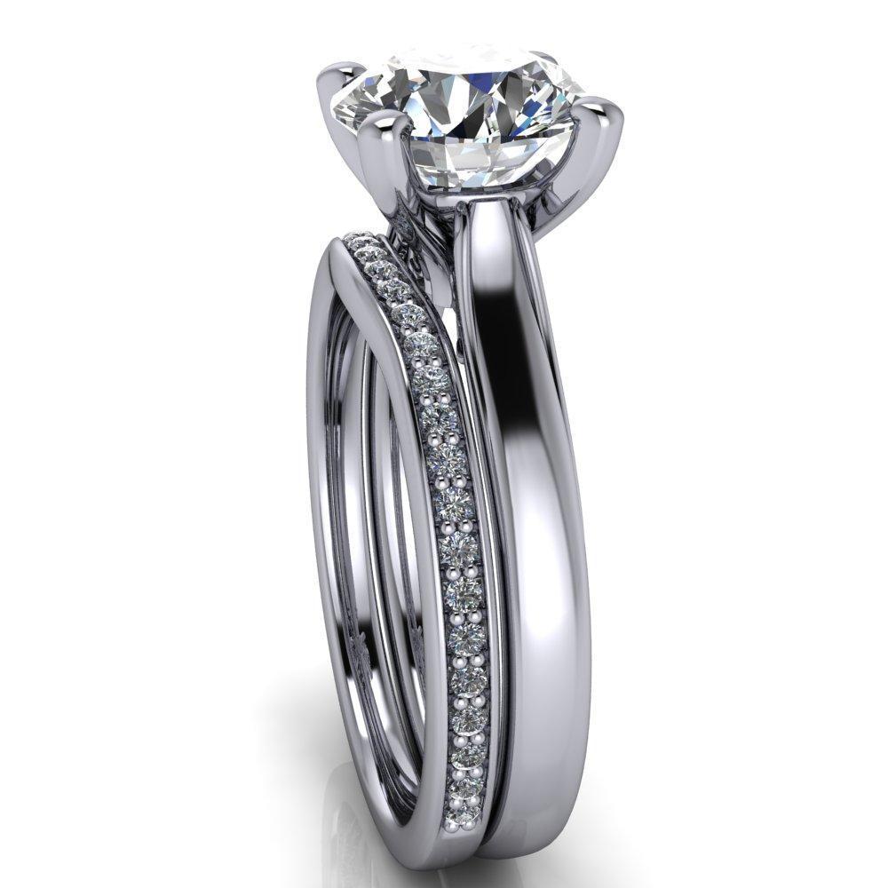 Daphne Round Moissanite 4 Prong Scrolls Bezel Accent Diamond Engagement Ring-Custom-Made Jewelry-Fire & Brilliance ®