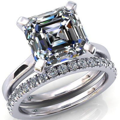 Darci Asscher Moissanite 4 Prong Cathedral Solitaire Engagement Ring-FIRE & BRILLIANCE