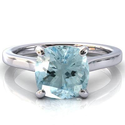 Darci Cushion Aqua Blue Spinel 4 Prong Cathedral Solitaire Engagement Ring-FIRE & BRILLIANCE