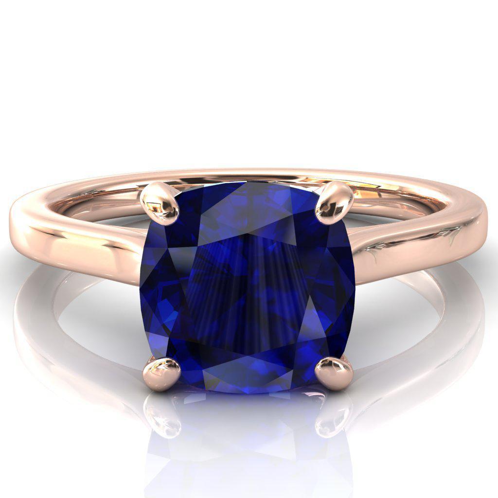 Darci Cushion Blue Sapphire 4 Prong Cathedral Solitaire Engagement Ring-FIRE & BRILLIANCE