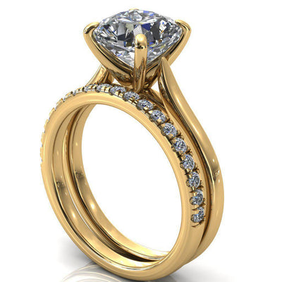 Darci Cushion Moissanite 4 Prong Cathedral Solitaire Engagement Ring-FIRE & BRILLIANCE