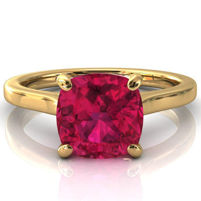 Darci Cushion Ruby 4 Prong Cathedral Solitaire Engagement Ring-FIRE & BRILLIANCE