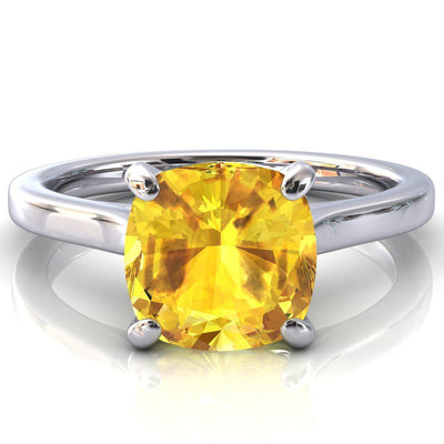 Darci Cushion Yellow Sapphire 4 Prong Cathedral Solitaire Engagement Ring-FIRE & BRILLIANCE
