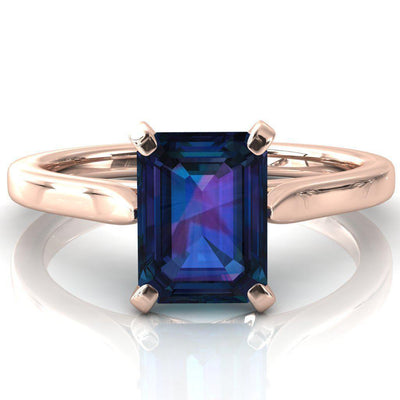 Darci Emerald Alexandrite 4 Prong Cathedral Solitaire Engagement Ring-FIRE & BRILLIANCE