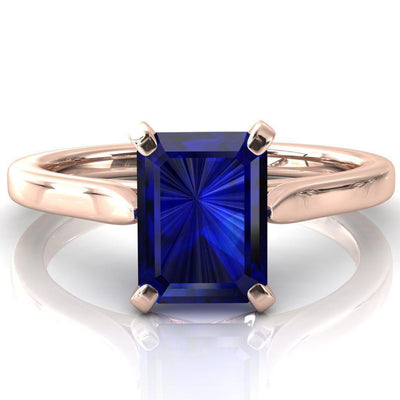 Darci Emerald Blue Sapphire 4 Prong Cathedral Solitaire Engagement Ring-FIRE & BRILLIANCE