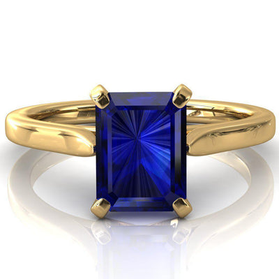 Darci Emerald Blue Sapphire 4 Prong Cathedral Solitaire Engagement Ring-FIRE & BRILLIANCE