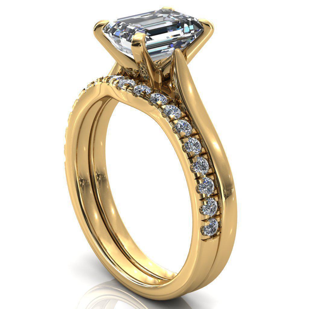 Darci Emerald Moissanite 4 Prong Cathedral Solitaire Engagement Ring-FIRE & BRILLIANCE