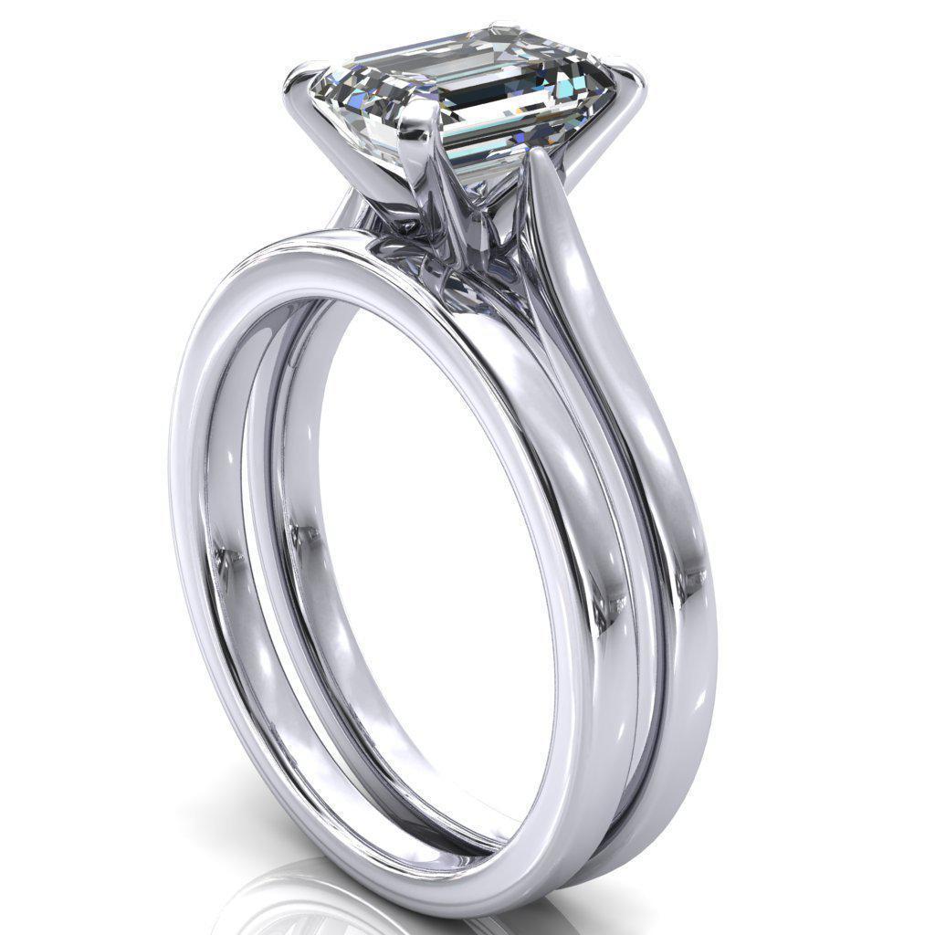 Darci Emerald Moissanite 4 Prong Cathedral Solitaire Engagement Ring-FIRE & BRILLIANCE