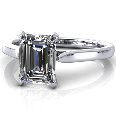Darci Emerald Moissanite 4 Prong Cathedral Solitaire Engagement Ring-FIRE & BRILLIANCE