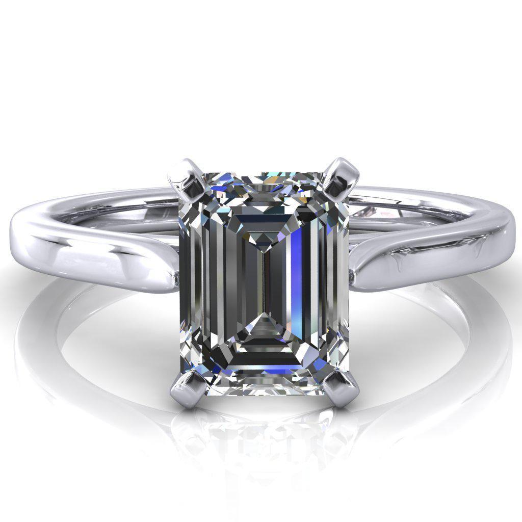 Darci Emerald Moissanite 4 Prong Cathedral Solitaire Engagement Ring-FIRE & BRILLIANCE