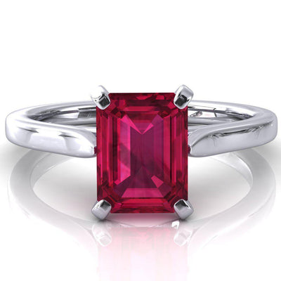 Darci Emerald Ruby 4 Prong Cathedral Solitaire Engagement Ring-FIRE & BRILLIANCE
