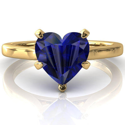 Darci Heart Blue Sapphire 5 Prong Cathedral Solitaire Engagement Ring-FIRE & BRILLIANCE