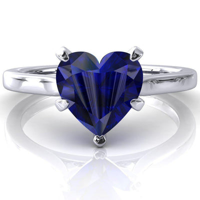 Darci Heart Blue Sapphire 5 Prong Cathedral Solitaire Engagement Ring-FIRE & BRILLIANCE
