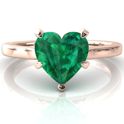 Darci Heart Emerald 5 Prong Cathedral Solitaire Engagement Ring-FIRE & BRILLIANCE