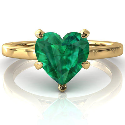 Darci Heart Emerald 5 Prong Cathedral Solitaire Engagement Ring-FIRE & BRILLIANCE