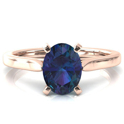 Darci Oval Alexandrite 4 Prong Cathedral Solitaire Engagement Ring-FIRE & BRILLIANCE