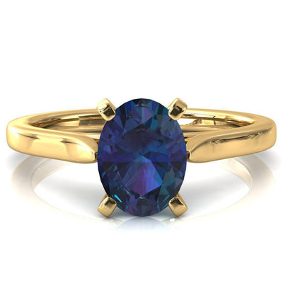 Darci Oval Alexandrite 4 Prong Cathedral Solitaire Engagement Ring-FIRE & BRILLIANCE