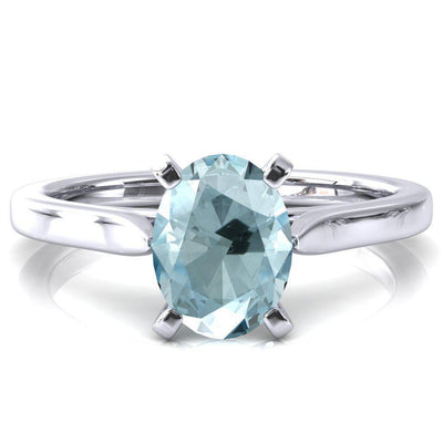 Darci Oval Aqua Blue Spinel 4 Prong Cathedral Solitaire Engagement Ring-FIRE & BRILLIANCE