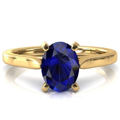 Darci Oval Blue Sapphire 4 Prong Cathedral Solitaire Engagement Ring-FIRE & BRILLIANCE