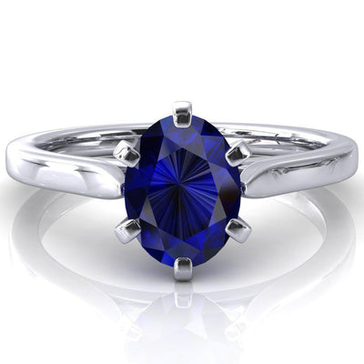 Darci Oval Blue Sapphire 6 Prong Cathedral Solitaire Engagement Ring-FIRE & BRILLIANCE