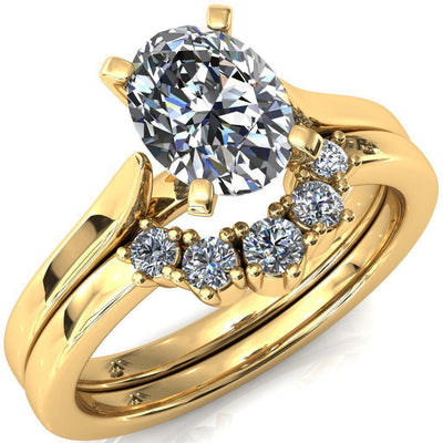 Darci Oval Moissanite 4 Prong Cathedral Solitaire Engagement Ring-FIRE & BRILLIANCE