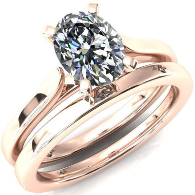 Darci Oval Moissanite 4 Prong Cathedral Solitaire Engagement Ring-FIRE & BRILLIANCE