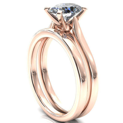 Darci Oval Moissanite 4 Prong Cathedral Solitaire Engagement Ring-FIRE & BRILLIANCE