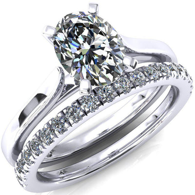 Darci Oval Moissanite 4 Prong Cathedral Solitaire Engagement Ring-FIRE & BRILLIANCE