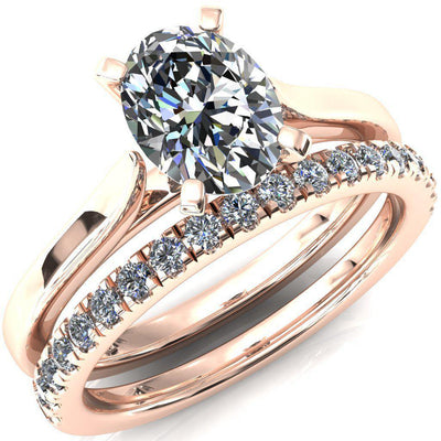 Darci Oval Moissanite 4 Prong Cathedral Solitaire Engagement Ring-FIRE & BRILLIANCE