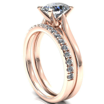 Darci Oval Moissanite 4 Prong Cathedral Solitaire Engagement Ring-FIRE & BRILLIANCE