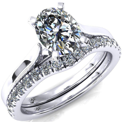 Darci Oval Moissanite 4 Prong Cathedral Solitaire Engagement Ring-FIRE & BRILLIANCE