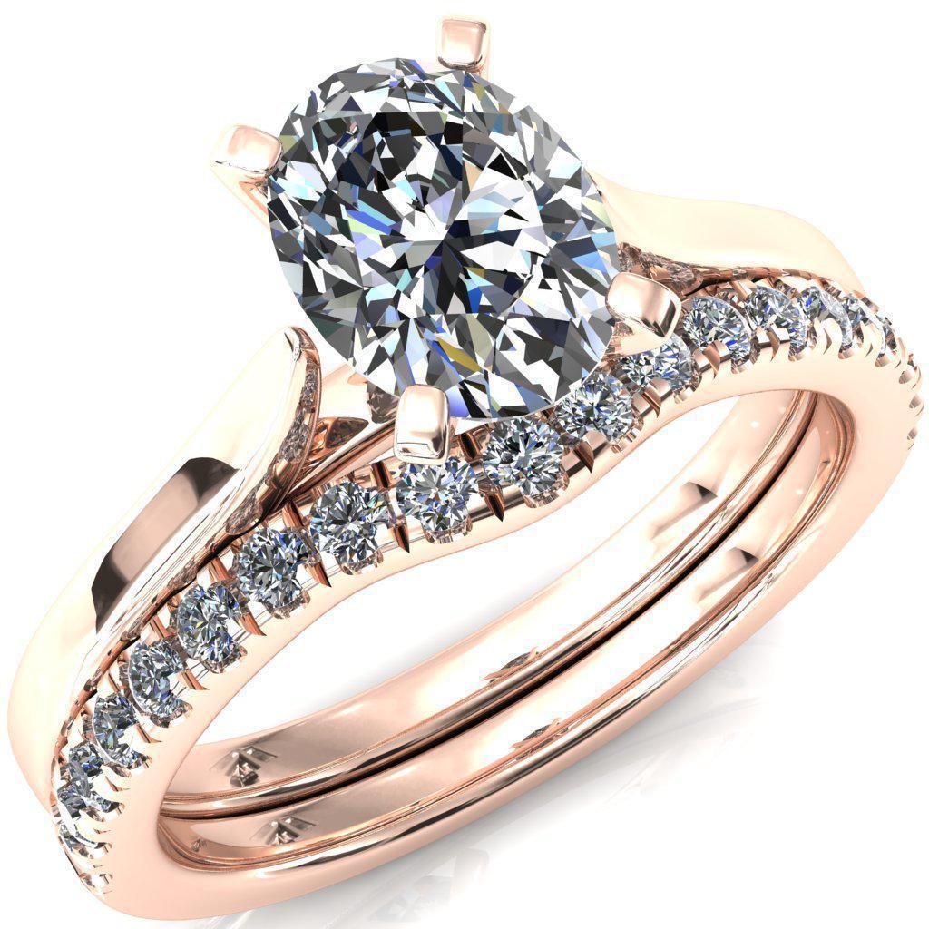 Darci Oval Moissanite 4 Prong Cathedral Solitaire Engagement Ring-FIRE & BRILLIANCE