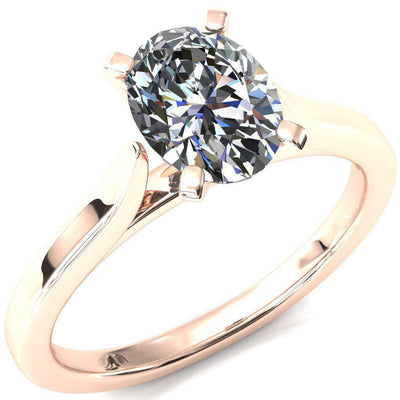 Darci Oval Moissanite 4 Prong Cathedral Solitaire Engagement Ring-FIRE & BRILLIANCE
