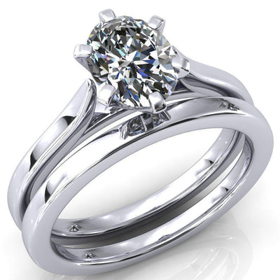 Darci Oval Moissanite 6 Prong Cathedral Solitaire Engagement Ring-FIRE & BRILLIANCE