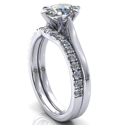 Darci Oval Moissanite 6 Prong Cathedral Solitaire Engagement Ring-FIRE & BRILLIANCE