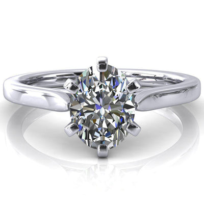 Darci Oval Moissanite 6 Prong Cathedral Solitaire Engagement Ring-FIRE & BRILLIANCE